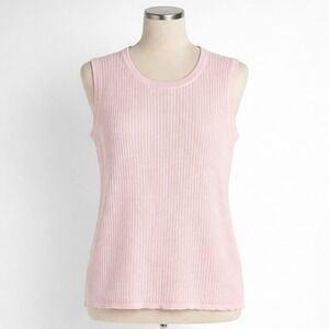 Linen Cotton Pink Ribbed Knit Tank Top Sleeveless M Dainty Layering Feminine